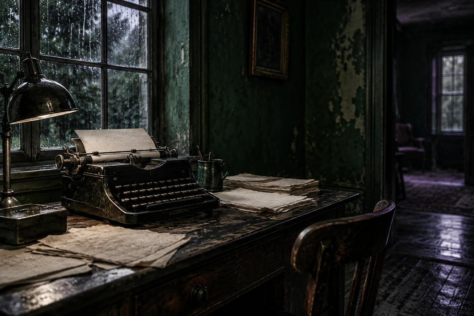 Blank worn paper and a typewriter in a quiet room